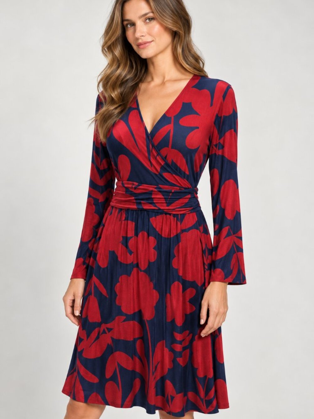 Boden 4R Navy Red Layla Jersey Wrap Dress Long Sleeve Fall Dress J0740